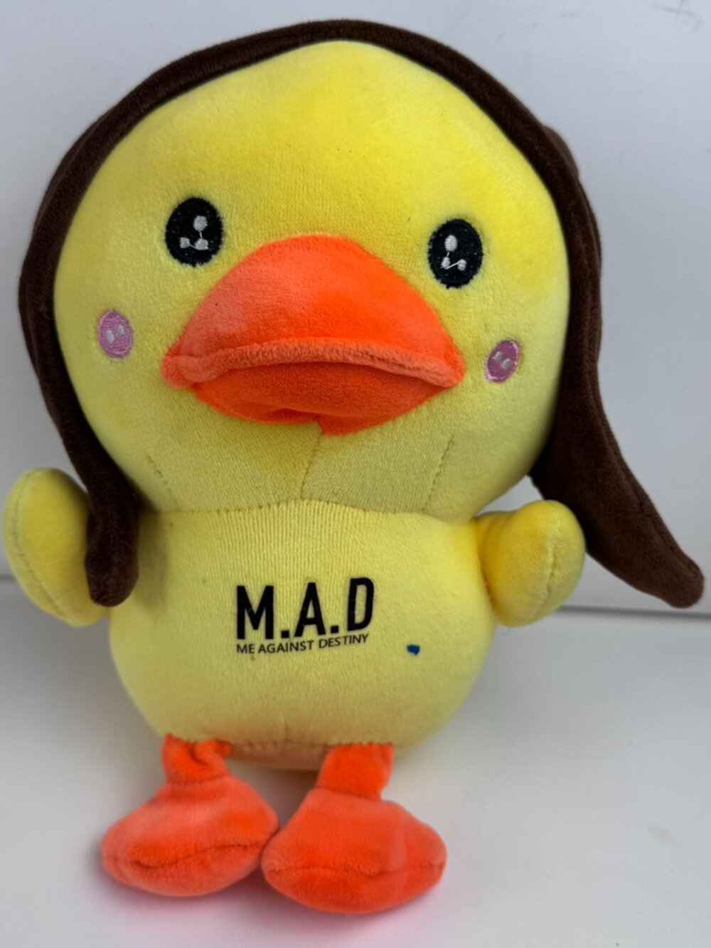 M.A.D Me Against Destiny Yellow Duck Bear Hood Plush Stuffed Animal 9" As-Is